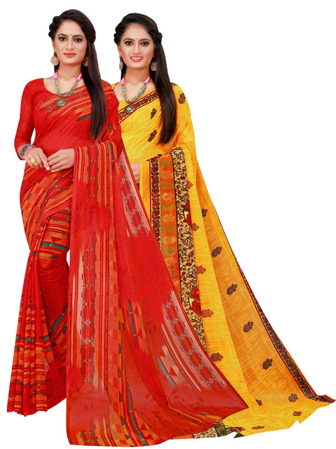 

Florence Red & Yellow Pure Georgette Saree