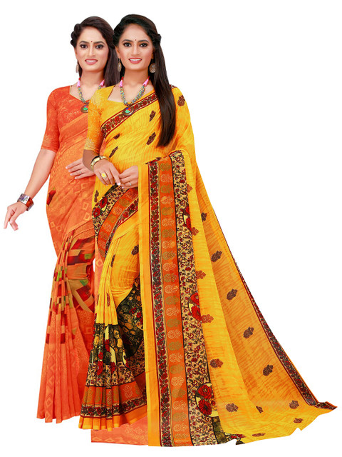 

Florence Orange & Yellow Pure Georgette Saree