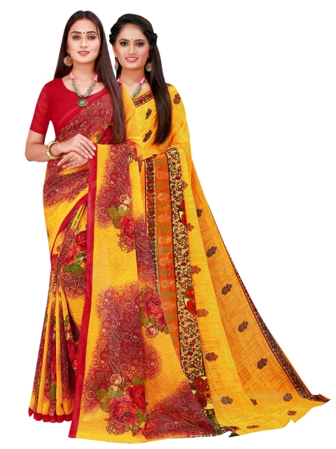 

Florence Maroon & Yellow Pure Georgette Saree