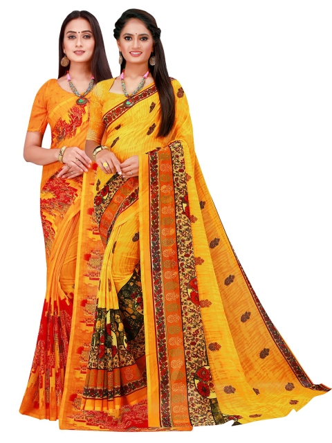

Florence Orange & Yellow Pure Georgette Saree