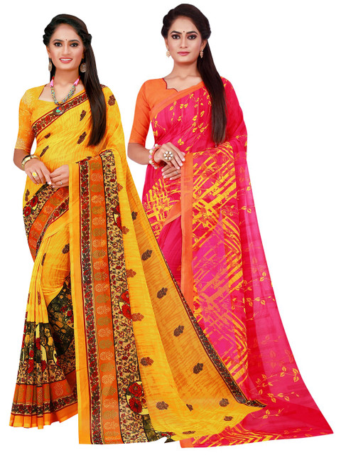 

Florence Yellow & Magenta Pure Georgette Saree