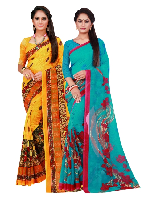 

Florence Yellow & Blue Pure Georgette Saree