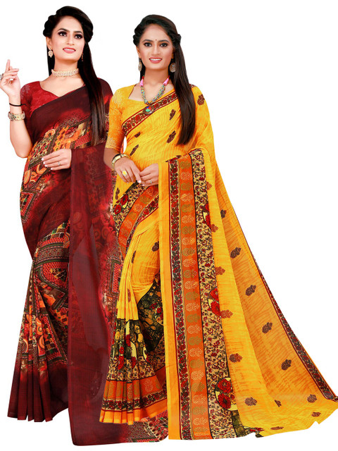 

Florence Yellow & Brown Pure Georgette Saree