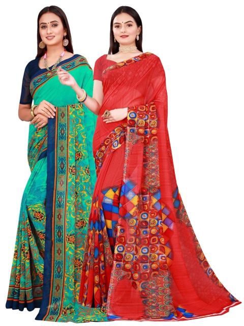 

KALINI Red & Green Pure Georgette Saree