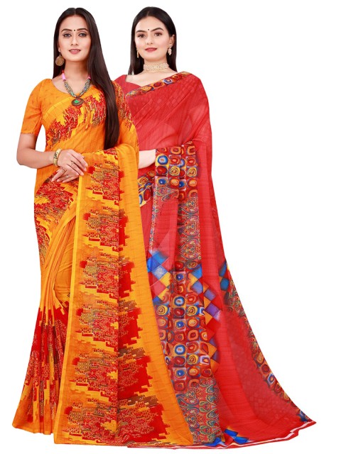 

KALINI Red & Orange Pure Georgette Saree