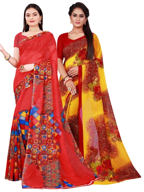 

KALINI Red & Yellow Pure Georgette Saree