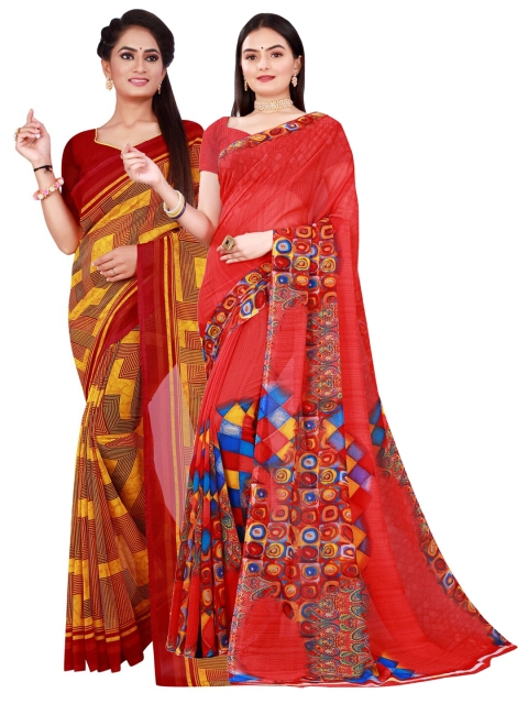 

KALINI Red & Blue Pure Georgette Saree