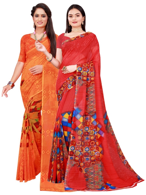 

KALINI Red & Orange Pure Georgette Saree