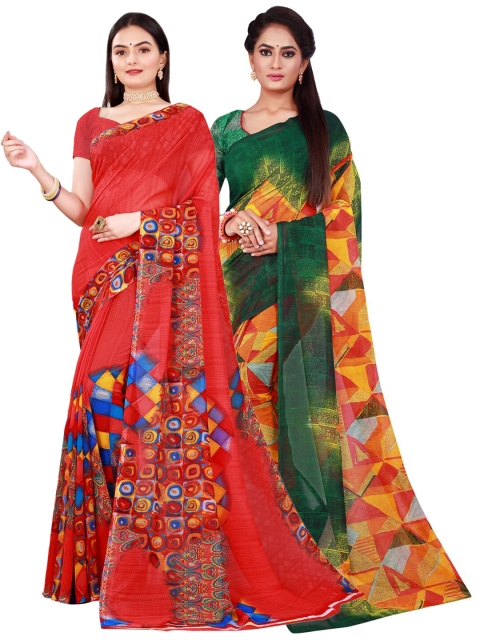 

KALINI Red & Green Pure Georgette Saree