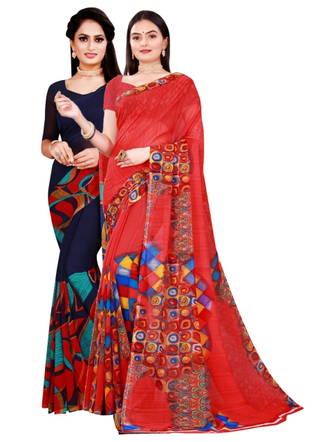 

KALINI Red & Navy Blue Pure Georgette Saree