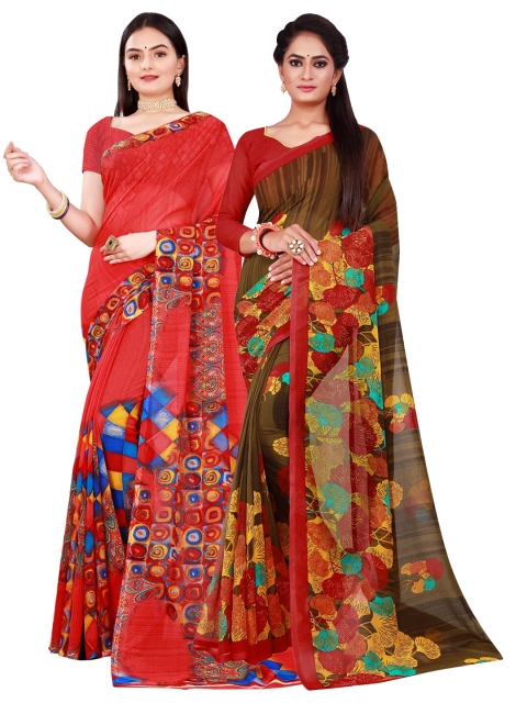 

KALINI Red & Brown Pure Georgette Saree