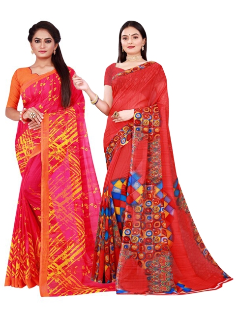 

KALINI Red & Magenta Pure Georgette Saree