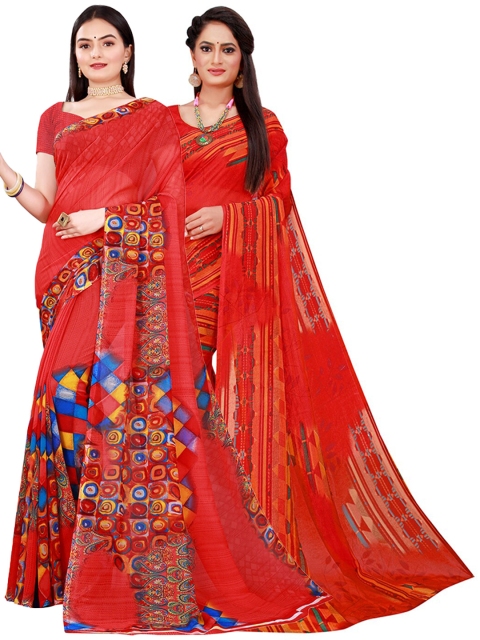 

KALINI Red & Blue Pure Georgette Saree