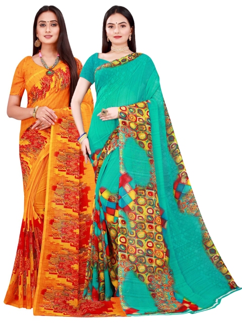 

Florence Green & Orange Pure Georgette Saree