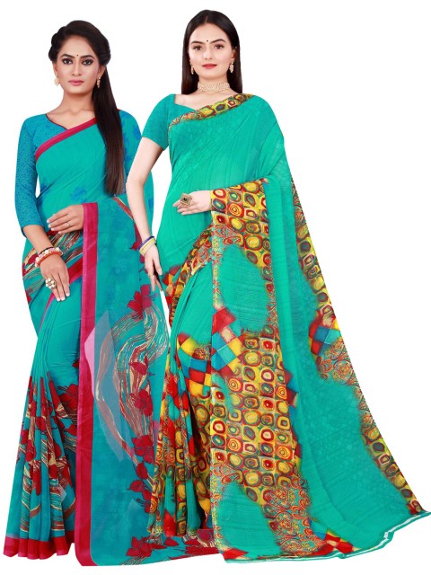 

Florence Green & Turquoise Blue Pure Georgette Saree