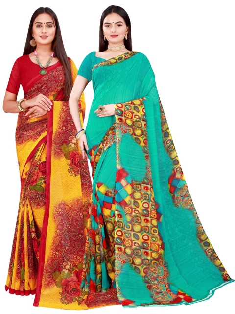 

Florence Green & Maroon Pure Georgette Saree