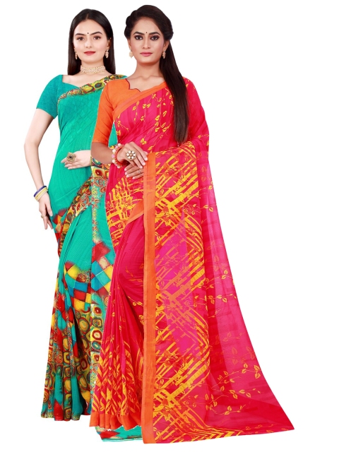 

Florence Green & Magenta Pure Georgette Saree