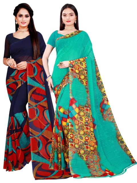 

Florence Green & Navy Blue Pure Georgette Saree