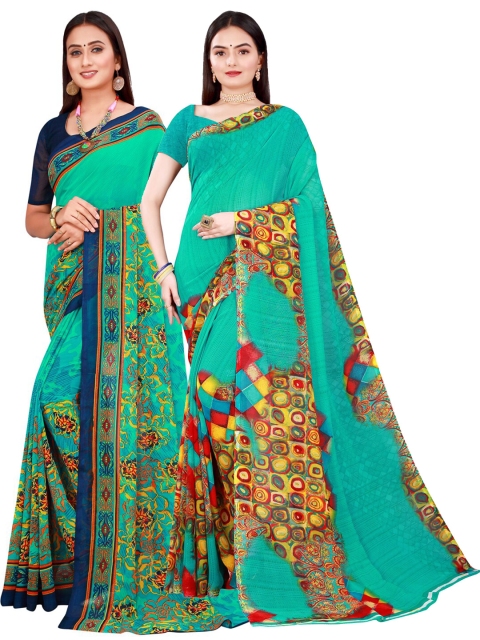 

Florence Women Green & Brown Pure Georgette Saree