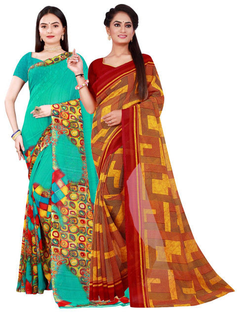 

Florence Green & Maroon Pure Georgette Saree