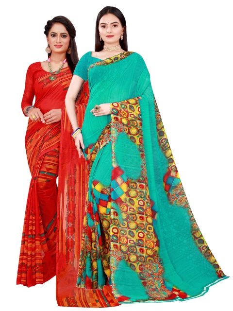 

Florence Green & Red Pure Georgette Saree