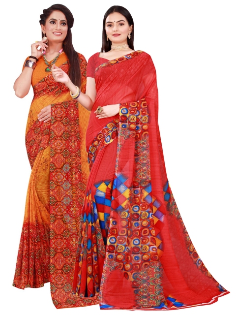 

Florence Red & Orange Pure Georgette Saree