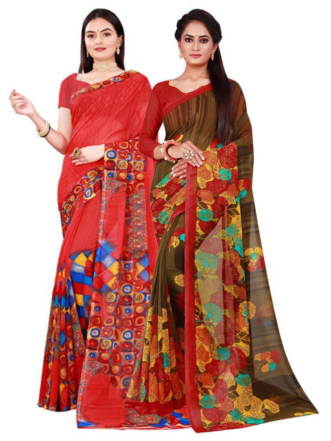

Florence Pack of 2 Printed Georgette Saree, Red