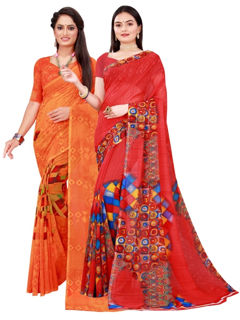 

Florence Pack of 2 Printed Georgette Saree, Red