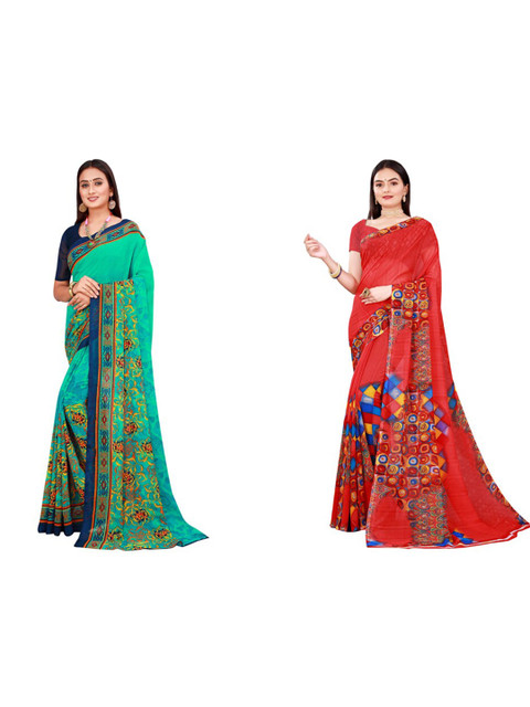 

Florence Red & Green Pure Georgette Saree