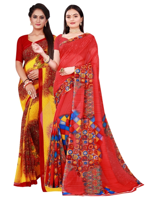 

Florence Women Red & Blue Pure Georgette Saree