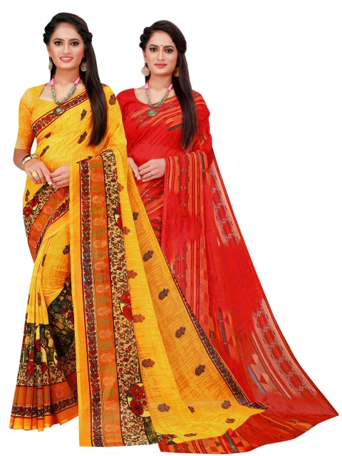 

KALINI Pack of 2 Printed Georgette Saree, Red