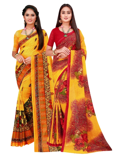

KALINI Maroon & Yellow Pure Georgette Saree