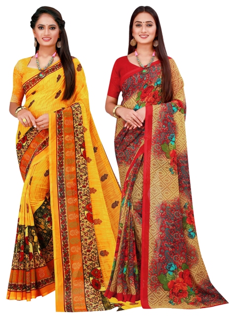 

KALINI Beige & Yellow Pure Georgette Saree