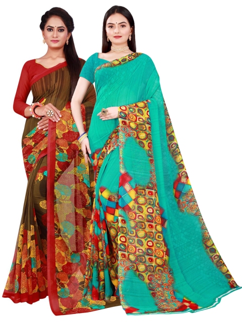 

KALINI Green & Brown Pure Georgette Saree