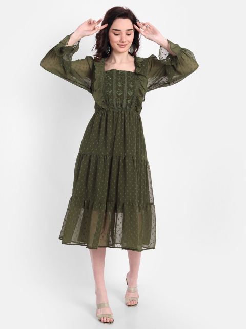 

Forevermore Green Floral Chiffon Midi Dress