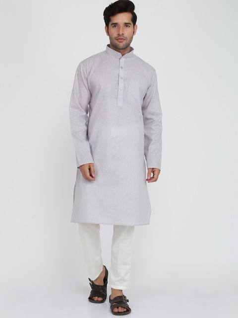 

ROYAL KURTA Men Grey Chevron Colourblocked Summer Sheers Pathani Kurta