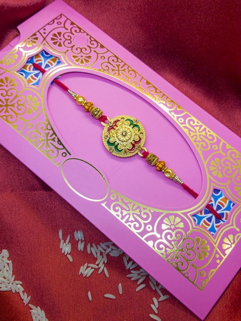 

CRAYTON Men Gold-Toned & Red Stone-Studded Meenakari Rakhi