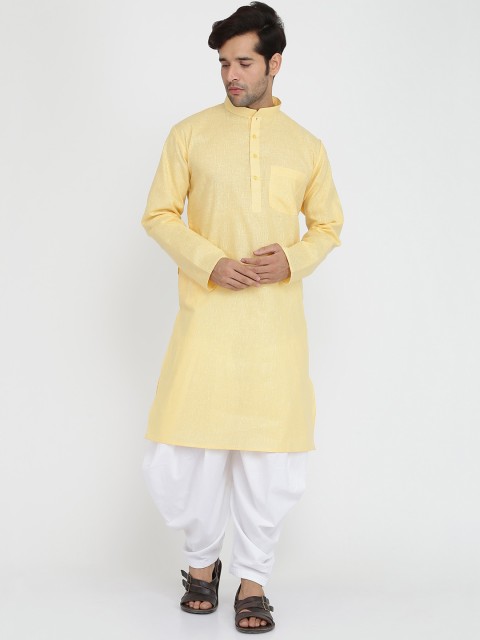 

ROYAL KURTA Men Yellow & White Kurta & Salwar Set