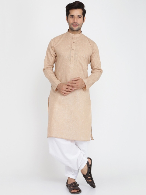 

ROYAL KURTA Men Brown Thread Work Summer Sheers Kurta