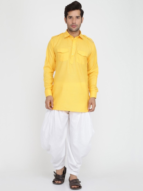 

ROYAL KURTA Men Yellow Summer Sheers Pathani Kurta