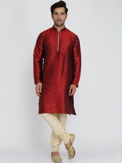 

ROYAL KURTA Men Maroon & Beige Ethnic Motifs Kurta with Churidar