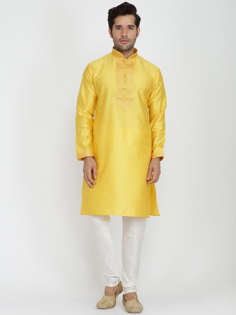 

ROYAL KURTA Men Yellow Embroidered Thread Work Kurta