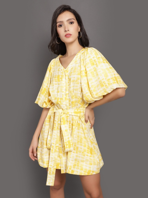 

Harold Meagan Women Yellow Printed Mini Dress with Belt