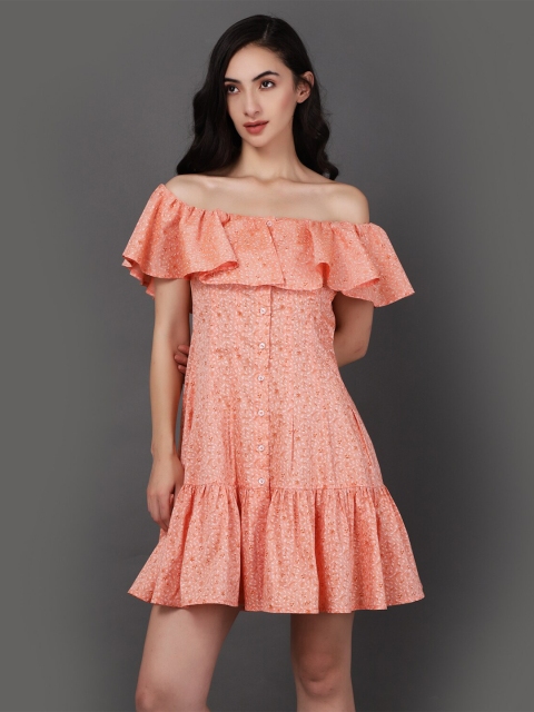 

Harold Meagan Orange Off-Shoulder A-Line Dress
