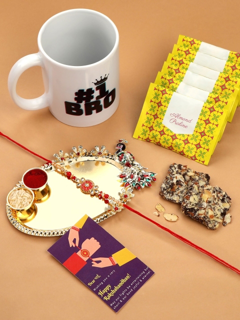 

AccessHer Red & Gold-Toned Studded Rakhi Gift Set