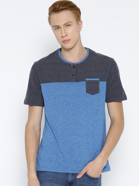 

Monte Carlo Men Blue Colourblocked Henley Neck T-shirt