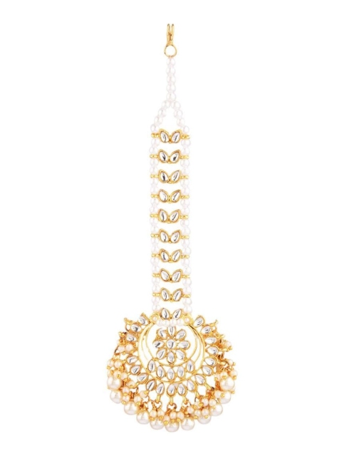 

Efulgenz Women White & Gold-Toned Bridal Traditional Crystal Maang Tikka