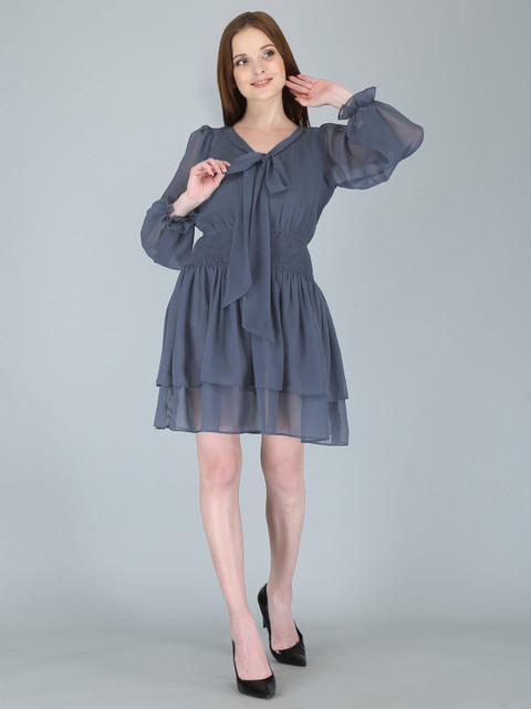 

Label Tamanna Rungta Grey Tie-Up Neck Georgette Dress