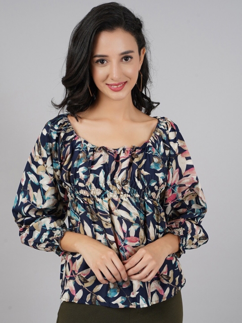 

DressBerry Blue & Beige Floral Print Empire Top
