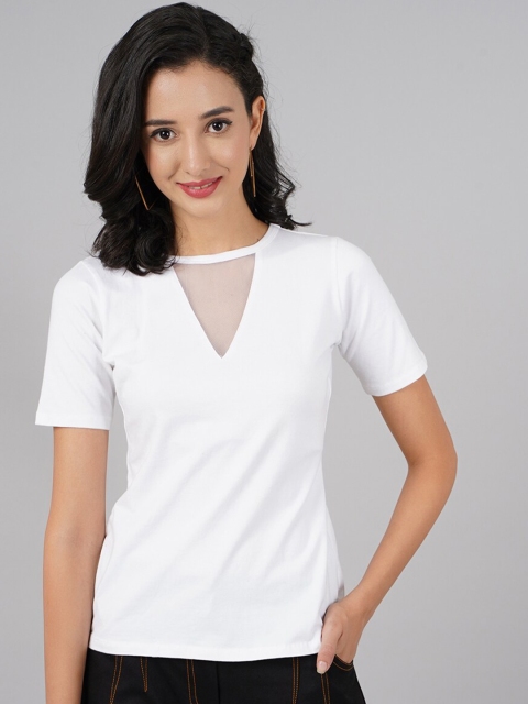 

DressBerry White Solid Choker Neck Top